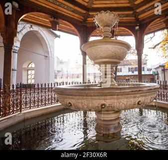 Mosquée avec fontaine en face Banque D'Images