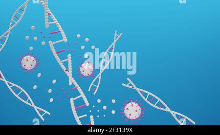 Le rendu 3D d'un coronavirus dangereux pour la santé a endommagé la chaîne d'ADN.Illustration d'une image numérique pour la médecine. Banque D'Images