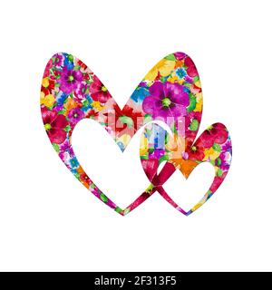 Deux coeurs de jour de Saint Valentin aquarelle isolés sur fond blanc Banque D'Images