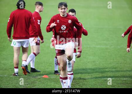 MANCHESTER, ROYAUME-UNI. MARS 14. Salford Red Devils s'échauffe avant le match d'avant-saison entre Salford Red Devils et Wigan Warriors au stade AJ Bell, Eccles, le dimanche 14 mars 2021. (Credit: Pat Scaasi | MI News) Credit: MI News & Sport /Alay Live News Banque D'Images