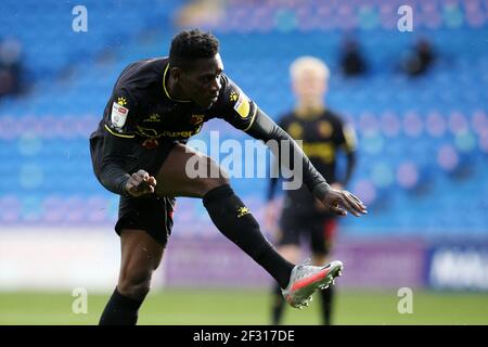 Cardiff, Royaume-Uni. 13 mars 2021. Ismalia Sarr de Watford en action. Match de championnat EFL Skybet, Cardiff City et Watford au Cardiff City Stadium de Cardiff, pays de Galles, le samedi 13 mars 2021. Cette image ne peut être utilisée qu'à des fins éditoriales. Utilisation éditoriale uniquement, licence requise pour une utilisation commerciale. Aucune utilisation dans les Paris, les jeux ou les publications d'un seul club/ligue/joueur. photo par Andrew Orchard/Andrew Orchard sports Photography/Alamy Live News crédit: Andrew Orchard sports Photography/Alamy Live News Banque D'Images