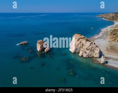 Rocher d'Aphrodite à Paphos, Chypre - vue aérienne Banque D'Images