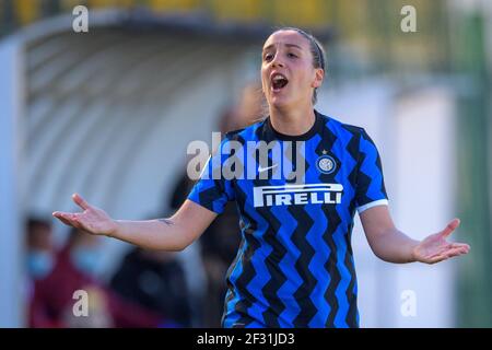 Sesto San Giovanni, Italie. 14 mars 2021. Gloria Marinelli (#7 Inter) lors du match de première jambe des demi-finales de la coupe italienne entre le FC Internazionale et l'AC Milan au stade Breda à Sesto S.Giovanni (Milan), Italie Credit: SPP Sport Press photo. /Alamy Live News Banque D'Images