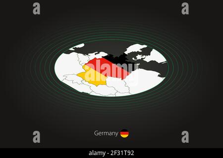 Carte de l'Allemagne en couleur foncée, carte ovale avec les pays voisins. Carte vectorielle et drapeau de l'Allemagne Illustration de Vecteur