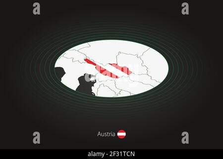 Carte de l'Autriche en couleur foncée, carte ovale avec les pays voisins. Carte vectorielle et drapeau de l'Autriche Illustration de Vecteur