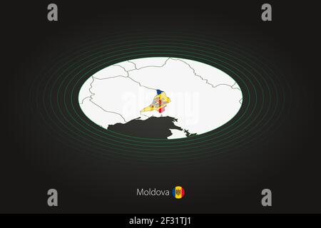 Carte de Moldova en couleur foncée, carte ovale avec les pays voisins. Carte vectorielle et drapeau de la Moldavie Illustration de Vecteur