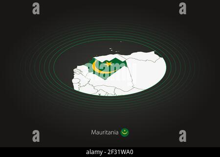 Carte de la Mauritanie en couleur foncée, carte ovale avec les pays voisins. Carte vectorielle et drapeau de la Mauritanie Illustration de Vecteur