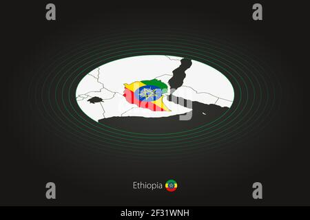 Carte de l'Éthiopie en couleur foncée, carte ovale avec les pays voisins. Carte vectorielle et drapeau de l'Éthiopie Illustration de Vecteur