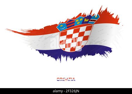 Drapeau de Croatie en style grunge avec effet de tissage, drapeau vectoriel grunge pinceau. Illustration de Vecteur