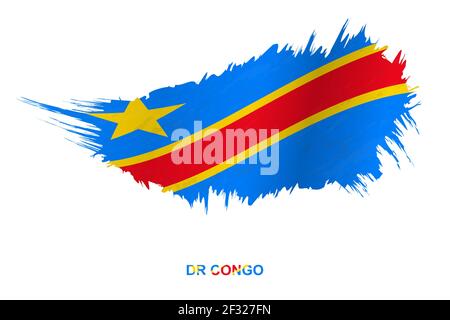 Drapeau de la RD Congo en style grunge avec effet de tissage, drapeau vectoriel grunge pinceau. Illustration de Vecteur