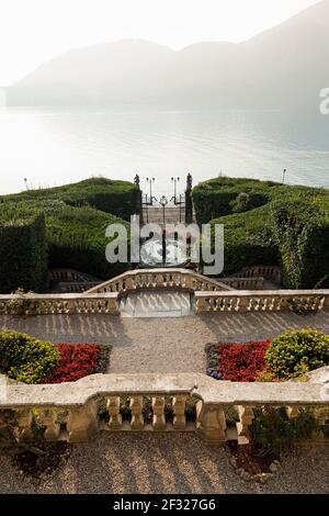 Italie, Tremezzo, Lac de Côme, Villa Carlotta, les jardins en terrasse surplombant le Lac de Côme Banque D'Images