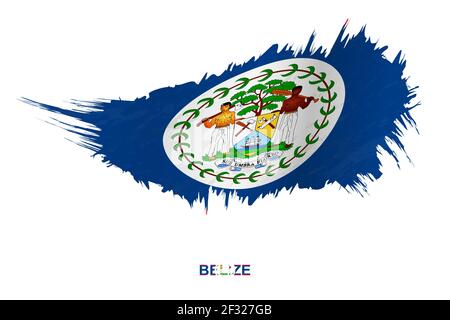 Drapeau de Belize en style grunge avec effet de tissage, drapeau vectoriel grunge pinceau. Illustration de Vecteur