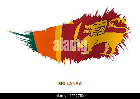 Drapeau du Sri Lanka en style grunge avec effet de tissage, drapeau vectoriel grunge pinceau. Illustration de Vecteur