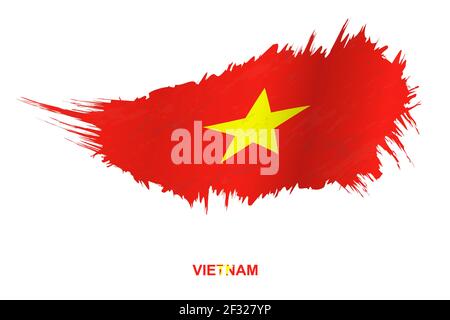 Drapeau du Vietnam en style grunge avec effet de tissage, drapeau vectoriel grunge pinceau. Illustration de Vecteur