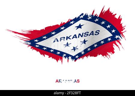 Drapeau de l'état de l'Arkansas dans le style grunge avec effet de tissage, drapeau vectoriel de forme grunge. Illustration de Vecteur