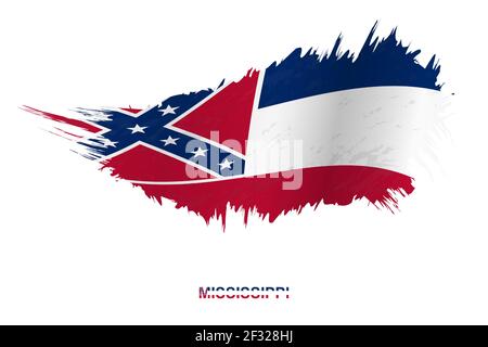 Drapeau de l'état du Mississippi dans le style grunge avec effet de tissage, drapeau vectoriel grunge pinceau. Illustration de Vecteur