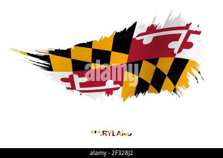 Drapeau de l'état du Maryland dans le style grunge avec effet de tissage, drapeau vectoriel grunge pinceau. Illustration de Vecteur