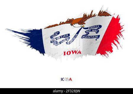 Drapeau de l'État de l'Iowa en style grunge avec effet de tissage, drapeau vectoriel de forme grunge. Illustration de Vecteur