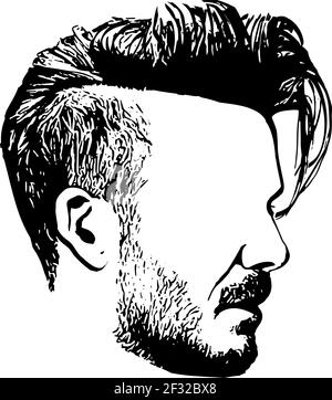 Barbu homme face hipster avec des coupes de cheveux. Vecteur de mode homme pour barbershop et modèle de logo. Illustration Vectorielle Illustration de Vecteur