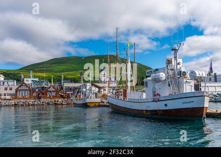 Husavik, Islande, 17 août 2020 : vue sur le port de Husavik, Islande Banque D'Images