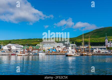 Husavik, Islande, 17 août 2020 : vue sur le port de Husavik, Islande Banque D'Images