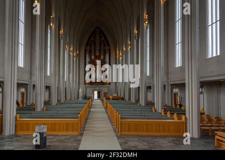 Reykjavik, Islande, 31 août 2020 : intérieur de la cathédrale de Hallgrimskirkja à Reykjavik, Islande Banque D'Images