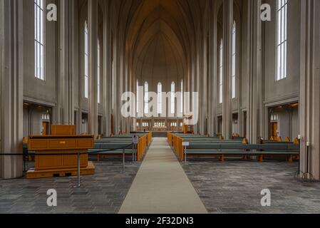 Reykjavik, Islande, 31 août 2020 : intérieur de la cathédrale de Hallgrimskirkja à Reykjavik, Islande Banque D'Images