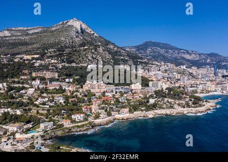 Vue aérienne de la côte du Cap d'ail, au-dessus de la tête du chien, Principauté de Monaco, Département Alpes-Maritimes, région Provence-Alpes-Côte Banque D'Images