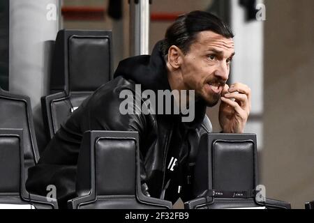 Milan, Italie. 14 mars 2021. MILAN, ITALIE - 14 mars 2021: Zlatan Ibrahimovic de l'AC Milan réagit au cours de la série UN match de football entre l'AC Milan et la SSC Napoli. (Photo de Nicolò Campo/Sipa USA) crédit: SIPA USA/Alay Live News Banque D'Images