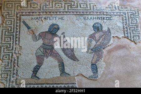 Mosaïque, Maison des gladiateurs, l'excavation du site site, Kourion, Chypre Banque D'Images