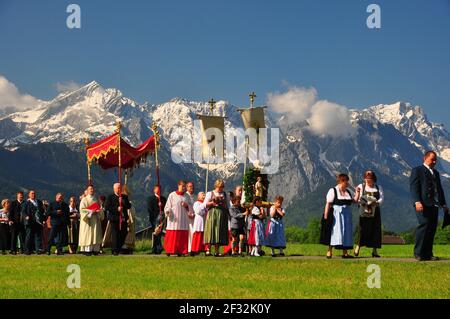 Corpus Christi procession, défilé, Werdenfels, Bavière, Allemagne Banque D'Images