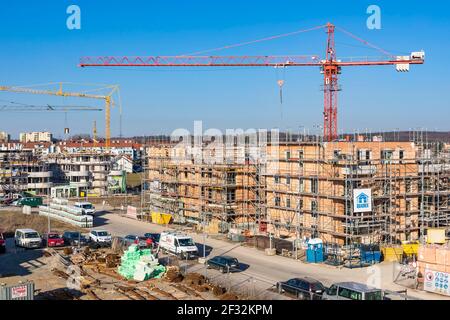 Nouvelle construction de maisons multifamiliales dans un nouveau domaine de développement, chantier, construction résidentielle, Sindelfingen, Bade-Wurtemberg Banque D'Images