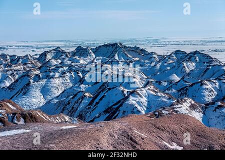 Parc national des Badlands en hiver, Dakota du Sud, États-Unis Banque D'Images