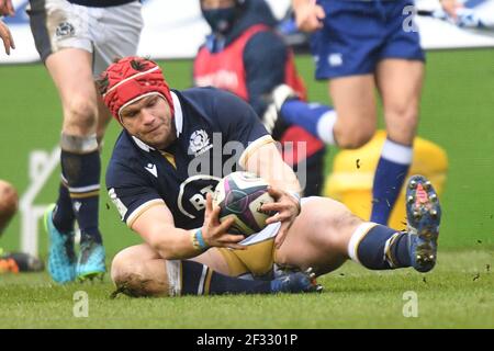 Stade BT Murrayfield, Edimbourg.Scotland UK.14 mars 21. Match Guinness des six Nations.Scotland contre l'Irlande. George Turner(#2) (Glasgow Warriors) d'Écosse crédit: eric mccowat/Alay Live News Banque D'Images