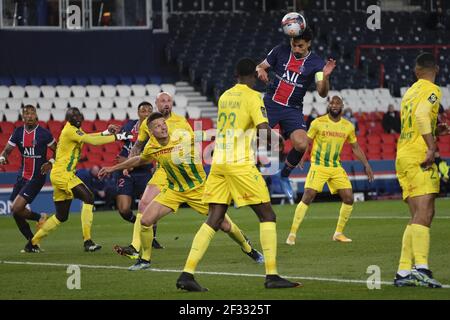 Paris, France. 15 mars 2021. Paris SG Midfield MARQUIHOS en action pendant le championnat français de football, Ligue 1 Uber Eats, entre Paris Saint Germain et FC Nantes au Parc des Princes Stadium - Paris France.le FC Nantes a gagné 2:1 crédit: Pierre Stevenin/ZUMA Wire/Alay Live News Banque D'Images