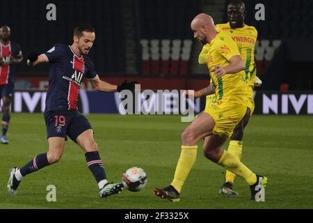 Paris, France. 15 mars 2021. Paris SG Midfield PABLO SARABIA en action pendant le championnat français de football, Ligue 1 Uber Eats, entre Paris Saint Germain et FC Nantes au Parc des Princes Stadium - Paris France.le FC Nantes a gagné 2:1 crédit: Pierre Stevenin/ZUMA Wire/Alay Live News Banque D'Images