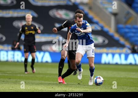 Cardiff, Royaume-Uni. 13 mars 2021. Joe Ralls de Cardiff City en action. Match de championnat EFL Skybet, Cardiff City et Watford au Cardiff City Stadium de Cardiff, pays de Galles, le samedi 13 mars 2021. Cette image ne peut être utilisée qu'à des fins éditoriales. Utilisation éditoriale uniquement, licence requise pour une utilisation commerciale. Aucune utilisation dans les Paris, les jeux ou les publications d'un seul club/ligue/joueur. photo par Andrew Orchard/Andrew Orchard sports Photography/Alamy Live News crédit: Andrew Orchard sports Photography/Alamy Live News Banque D'Images