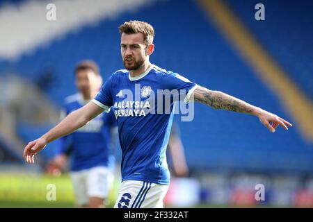 Cardiff, Royaume-Uni. 13 mars 2021. Joe Ralls de Cardiff City regarde. Match de championnat EFL Skybet, Cardiff City et Watford au Cardiff City Stadium de Cardiff, pays de Galles, le samedi 13 mars 2021. Cette image ne peut être utilisée qu'à des fins éditoriales. Utilisation éditoriale uniquement, licence requise pour une utilisation commerciale. Aucune utilisation dans les Paris, les jeux ou les publications d'un seul club/ligue/joueur. photo par Andrew Orchard/Andrew Orchard sports Photography/Alamy Live News crédit: Andrew Orchard sports Photography/Alamy Live News Banque D'Images