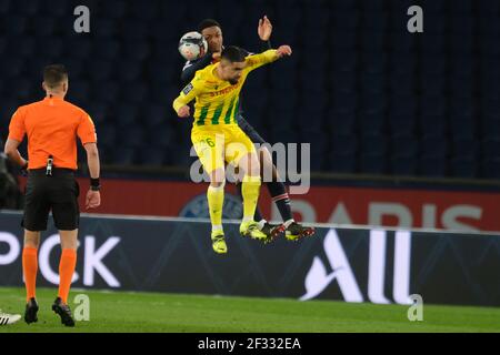 Paris, France. 15 mars 2021. Milieu de terrain de Nantes RENAUD EMOND en action pendant le championnat français de football, Ligue 1 Uber Eats, entre Paris Saint Germain et FC Nantes au Parc des Princes Stadium - Paris France.le FC Nantes a gagné 2:1 crédit : Pierre Stevenin/ZUMA Wire/Alay Live News Banque D'Images