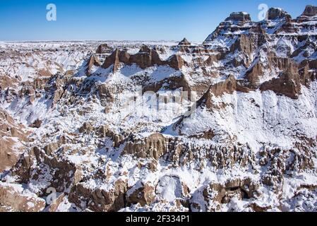 Parc national des Badlands en hiver, Dakota du Sud, États-Unis Banque D'Images