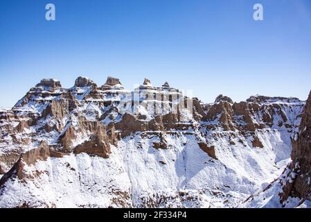 Parc national des Badlands en hiver, Dakota du Sud, États-Unis Banque D'Images