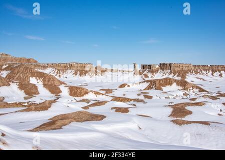 Parc national des Badlands en hiver, Dakota du Sud, États-Unis Banque D'Images