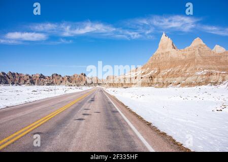 Parc national des Badlands en hiver, Dakota du Sud, États-Unis Banque D'Images