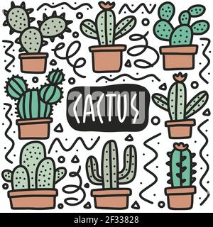 ensemble de landes de cactus dessinées à la main Illustration de Vecteur