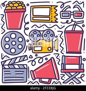 tiré à la main sur l'ensemble de caniche de cinéma Illustration de Vecteur