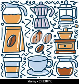 ensemble de verres à café dessinés à la main Illustration de Vecteur
