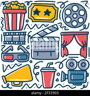 tiré à la main sur l'ensemble de caniche de cinéma Illustration de Vecteur