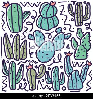 doodle ensemble de cactus collection dessin à la main Illustration de Vecteur