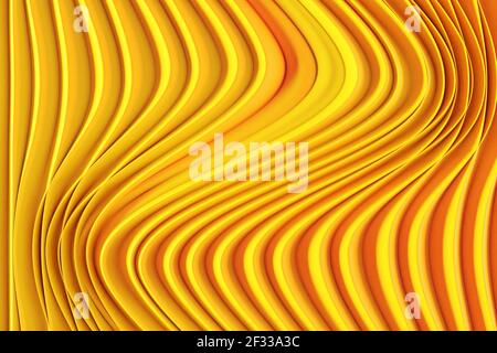 illustration 3d d'une bande stéréo de différentes couleurs. Rayures géométriques similaires aux vagues. Motif de lignes de croisement jaune abstrait Banque D'Images