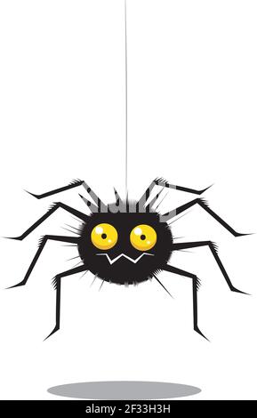 Drôle mignon araignée noire de dessin animé Illustration de Vecteur